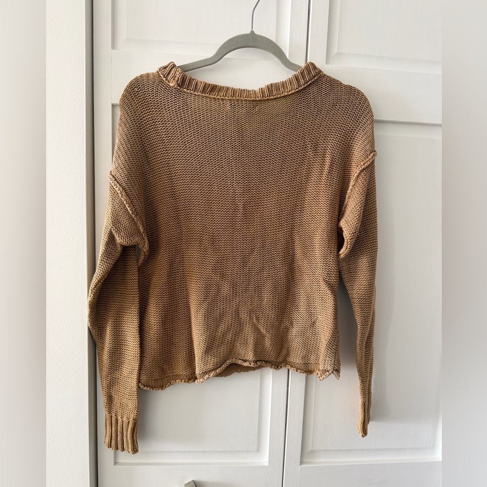 American Eagle 100% Cotton Oversized Knit Sweater XS Camel Slouchy Cozy Neutral - Picture 10 of 10